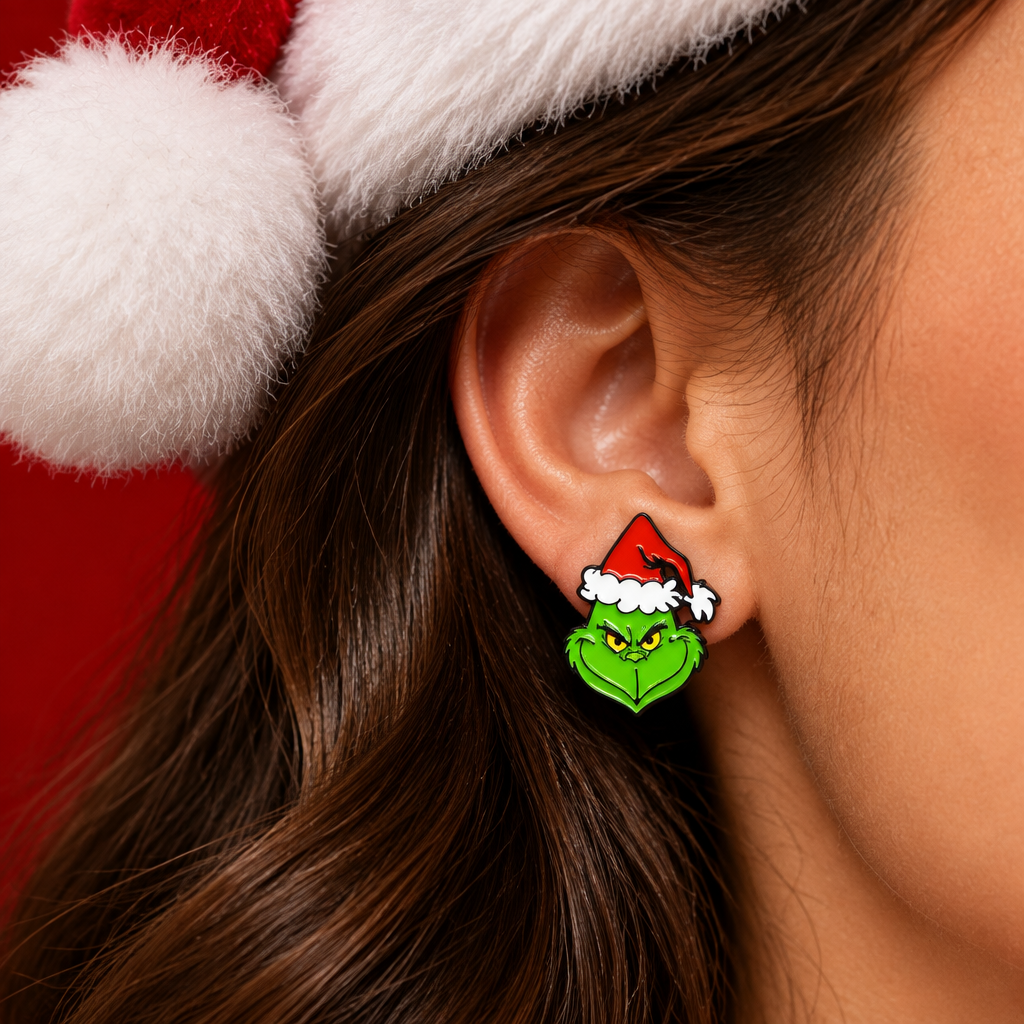 Grinch Christmas earring studs