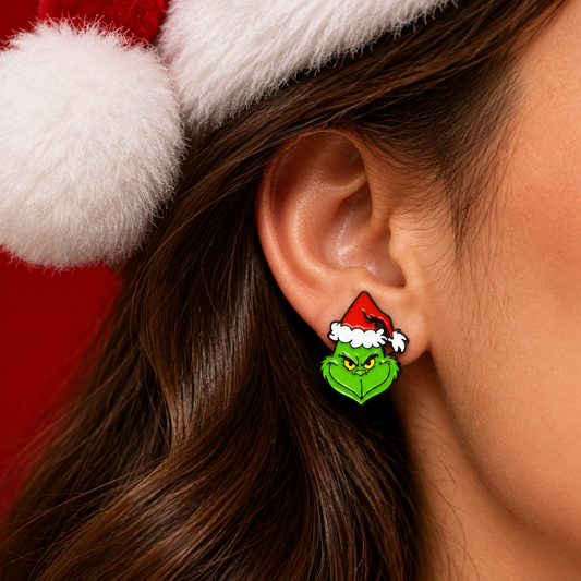 Grinch Christmas earring studs