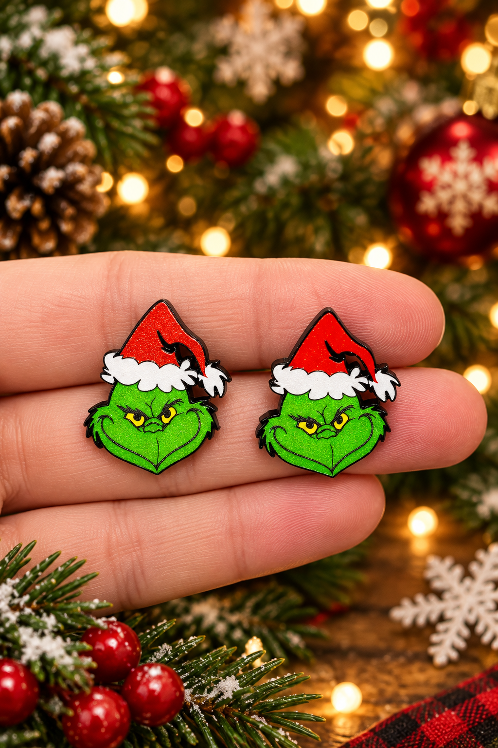 Grinch Christmas earring studs